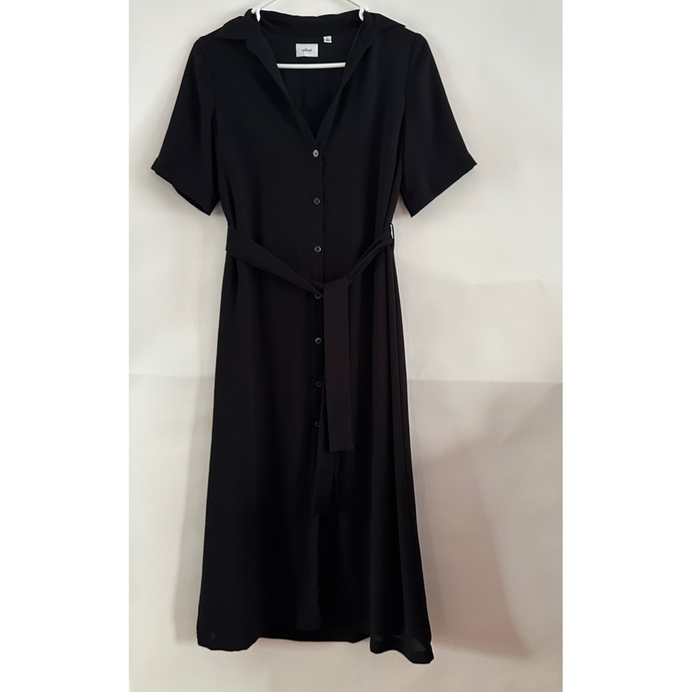 Wilfred Aritzia Black Short Sleeve Button Down Belted Midi Shirt Dress XS